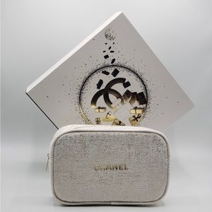 Authentic Chanel 2023 Cosmetic Pouch White Gold